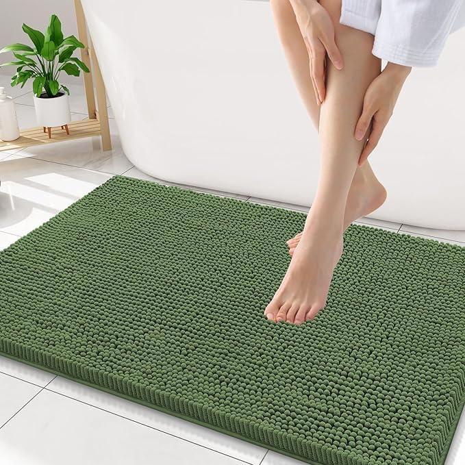 Smiry Luxury Chenille Bathroom Rugs 34x21, Extra Soft and Absorbent Shaggy Bath Mat, Machine Washable, Non-Slip Plush Carpet Runner for Tub, Shower, and Floor, Home Decor Accessories, Olive Green - ModernBath