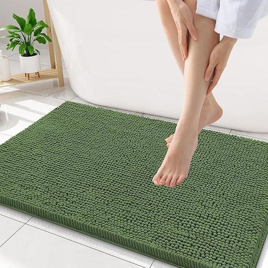 Smiry Luxury Chenille Bathroom Rugs 34x21, Extra Soft and Absorbent Shaggy Bath Mat, Machine Washable, Non-Slip Plush Carpet Runner for Tub, Shower, and Floor, Home Decor Accessories, Olive Green - ModernBath