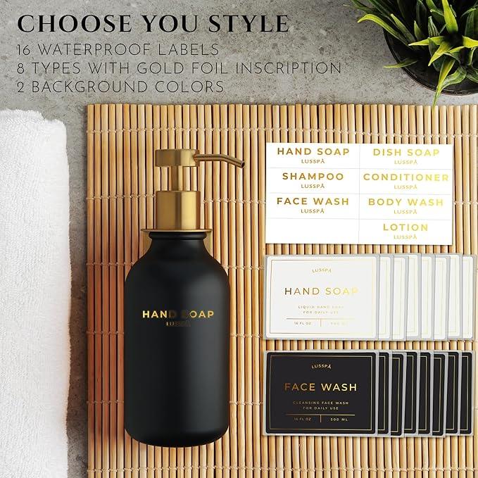 Shampoo & Conditioner Dispenser - Shower Soap Dispenser Wall Mounted - 16.9 Oz Plastic Bottle with Pump & Holder - Shampoo Dispenser - Shower Dispenser Chamber No Drill (1 X Black/Gold) - ModernBath