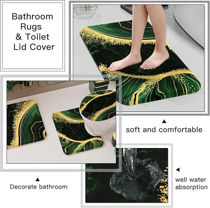 25PCS Bathroom Accessory Set, Dark Green Bathroom Set with Large-Capacity 4 Gallon Trash Can,Bathroom Rugs Set, Waterproof Shower Curtain, Toilet Brush, Toothbrush Holder & Soap Dispenser - ModernBath