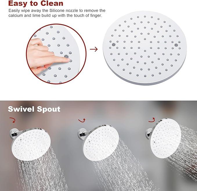 Lavatrum Premium Chrome Shower Head And Faucet Set Single Spray Wall Mount 8 Inch Rain Fall Round Shower Faucet with Rough-in Valve and Trim Kit for Bathroom - ModernBath