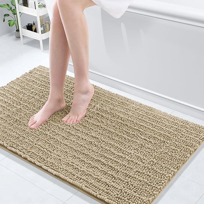 Arotive Luxury Chenille Bathroom Rug Mat, Extra Soft Thick Absorbent Shaggy Bath Rugs, Non-Slip Machine Wash Dry, Plush Bath Mats for Bathroom, Shower and Tub, 47x24, Beige - ModernBath