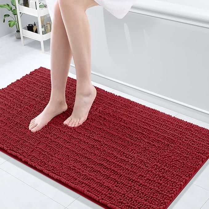 Arotive Luxury Chenille Bathroom Rug Mat, Extra Soft Thick Absorbent Shaggy Bath Rugs, Non-Slip Machine Wash Dry, Plush Bath Mats for Bathroom, Shower and Tub, 54x24, Red - ModernBath