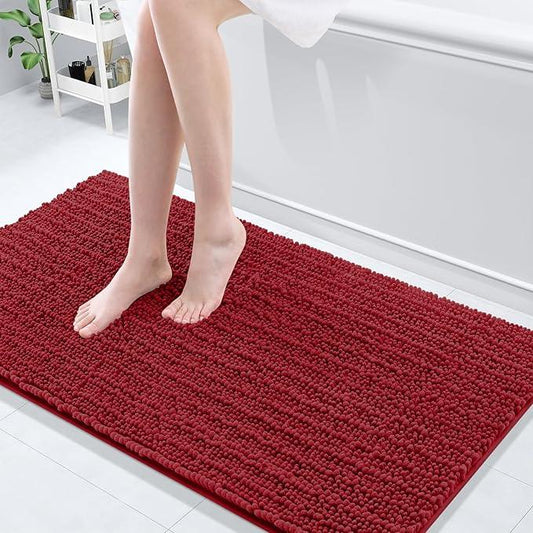 Arotive Luxury Chenille Bathroom Rug Mat, Extra Soft Thick Absorbent Shaggy Bath Rugs, Non-Slip Machine Wash Dry, Plush Bath Mats for Bathroom, Shower and Tub, 54x24, Red - ModernBath