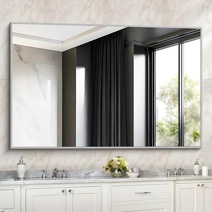COFENY 36x55 inch Bathroom Mirror, Silver Rectangle Mirror with Thin Metal Frame, Large Rectangular Wall Mirrors for Bathroom, Living Room, Big Mirror Hang Horizontal/Vertical - ModernBath