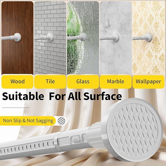 Treije Tension Curtain Rod 39-173In, Outdoor Extra Long Curtain Rod No Drilling for Window or Bathroom Patio, Adjustable Heavy Duty Shower Curtain Rod, Easy to Install, Never Rust, Non-Slip-White - ModernBath