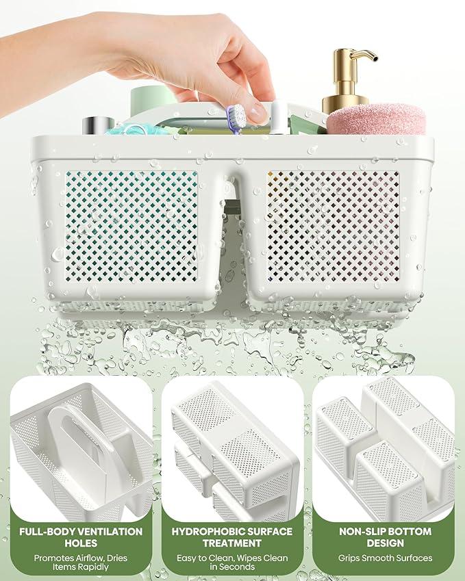 MLIKLU 4 Pack Portable Shower Caddy, Integrated Handle, Reinforced Plastic, Quick-Dry Ventilation Holes, Multi-purpose Storage Basket for Home, Dorm and Bathroom, Kitchen, Under Sink Storage, White - ModernBath