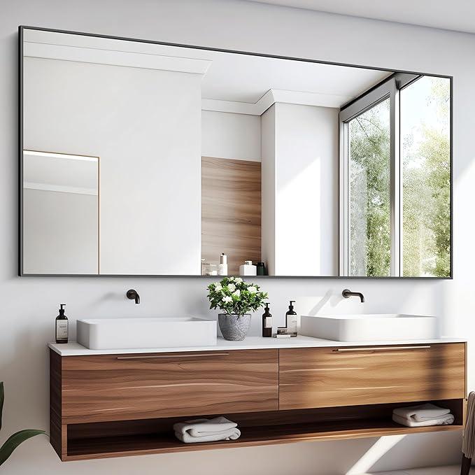 KOCUUY Black Bathroom Mirrors for Wall, 72x36 Large Rectangle Mirrors for Bathroom Sink, Oversized Wall Mirror Black Metal Framed Decor for Living Room, Farmhouse, Entryway, Hang Horizontal/Vertical - ModernBath