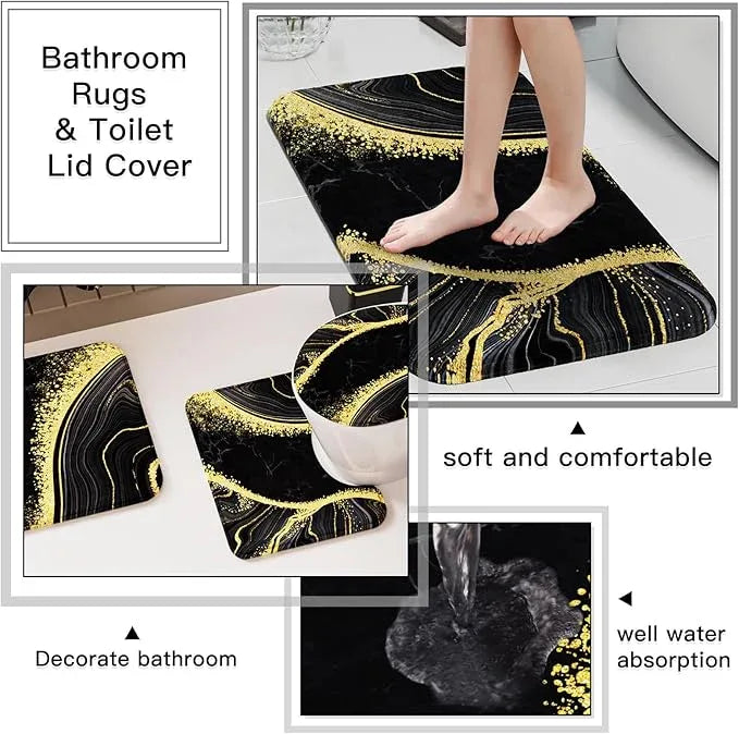 25PCS Bathroom Accessory Set, Black Bathroom Set with Large-Capacity 4 Gallon Trash Can,Bathroom Sets with Shower Curtain and Rugs, Bathroom Rugs Set, Home Decor - ModernBath