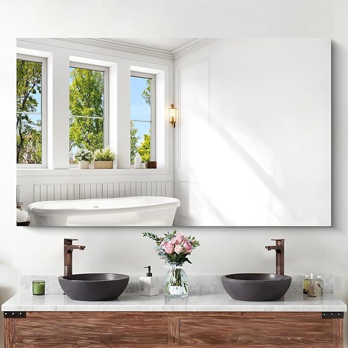 KOCUUY Large Frameless Mirror,60x36 Inch Rectangle Bathroom Vanity Mirror for Over Sink, Upgraded Shatterproof Unframed Design for Bedroom, Living Room, Entryway - ModernBath
