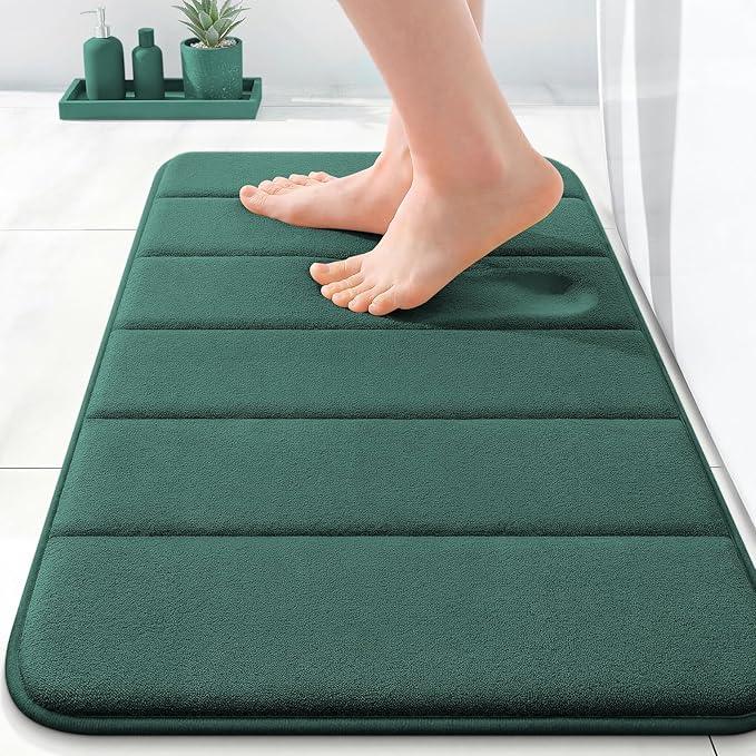 OLANLY Memory Foam Bath Mat 24x16, Super Soft Absorbent Bathroom Rugs, Quick Dry, Machine Washable Shower Floor Rugs, Bathmat Carpet, Bathroom Home Decor Accessories, Blackish Green - ModernBath