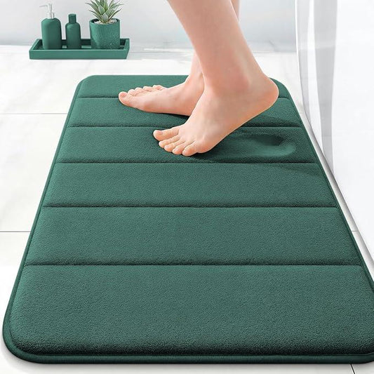 OLANLY Memory Foam Bath Mat 24x16, Super Soft Absorbent Bathroom Rugs, Quick Dry, Machine Washable Shower Floor Rugs, Bathmat Carpet, Bathroom Home Decor Accessories, Blackish Green - ModernBath