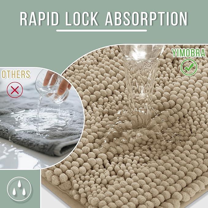 Yimobra Bathroom Rug Mat 44 x 24, Non Slip and Super Absorbent Bath Mat,Machine Washable Quick Dry,Ultra Plush Chenille Shower Rugs for Bathroom Floor Sink Tub and Shower Outside,Camel - ModernBath