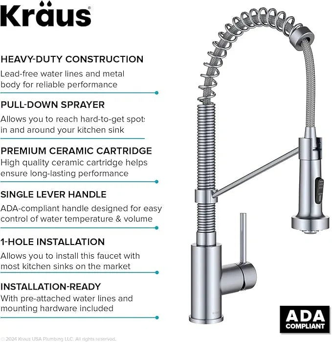 KRAUS Bolden Commercial Style 2-Function Single Handle Pull Down Kitchen Faucet in Chrome, KPF-1610CH (Pack of 1) - ModernBath