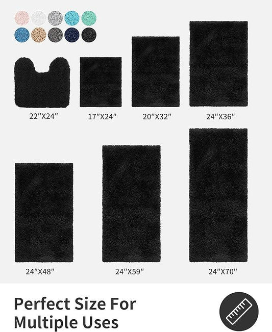 ILANGO Black Bathroom Rugs 48" × 24" Non Slip & Super Absorbent Extra Thick Soft, Washable Bath Mat for Floor, Microfiber Plush Shaggy Bath Rug with Rubber for Bathtub Shower Room Sink - ModernBath