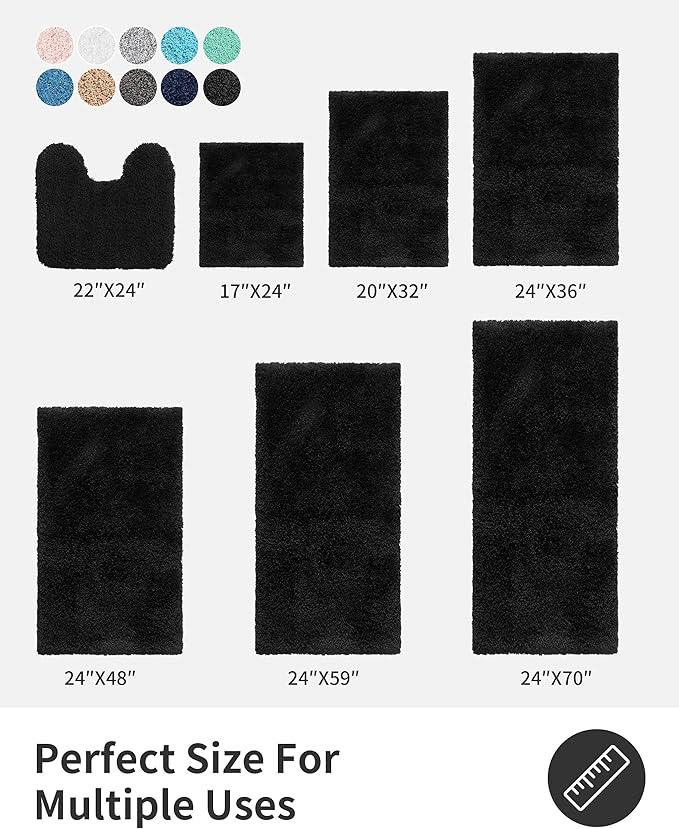 ILANGO Black Bathroom Rugs 36" × 24" Non Slip & Super Absorbent Extra Thick Soft, Washable Bath Mat for Floor, Microfiber Plush Shaggy Bath Rug with Rubber for Bathtub Shower Room Sink - ModernBath