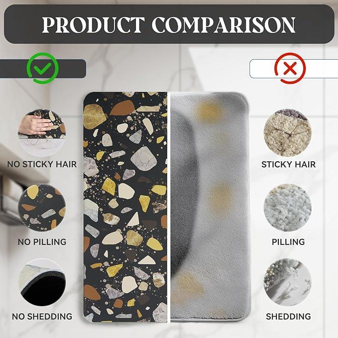 MontVoo -Bath Mat-Non Slip Thin Bathroom Rugs Fit Under Door- Quick Dry Absorbent Faux Suede Surface Grey Bathroom Floor Mats-Shower Rug for in Front of Bathtub Shower Black & Multi Color 16x24 - ModernBath