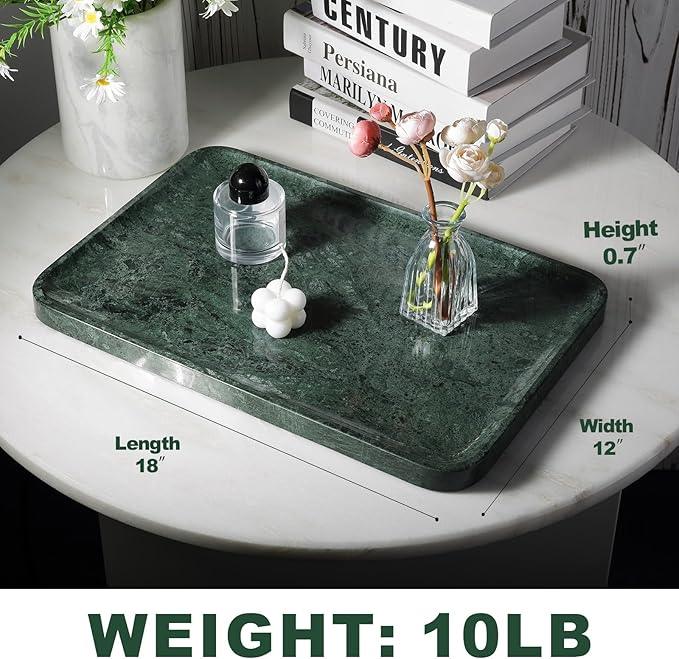 Marble Vanity Tray, 18in Stone for Bathroom Countertop, 17 3/4'' Oversized Dresser Decorative Organizer, Luxury Kitchen Serving Plate, Kitchen Sink Storage Tray, Perfume, Jewelry Holder(Green) - ModernBath