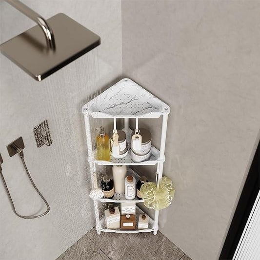 Orimade Rustproof 4 Tier Floor Standing Corner Shower Caddy Organizer, Plastic Metal Splicing Floor Corner Shelf Rack Storage Stands for Bathroom, Marble - ModernBath
