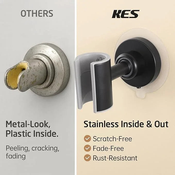 KES Upgraded Dual Size Opening Shower Head Holder, Black, 2X Strong Adhesion, 18/8 Stainless Steel, Adhesive Mount, 1 Count - ModernBath