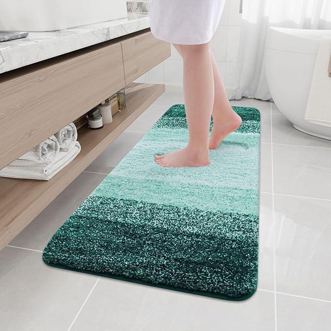 Arotive Microfiber Bathroom Rugs, Shaggy Soft and Absorbent Bath Rug, Non-Slip, Thick Plush Machine Washable Dry Bath Mats for Bathroom, Tub and Shower, 47x17, Dark Green, Rectangular - ModernBath