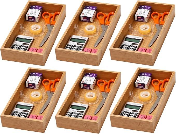 YBM Home Bamboo Drawer Organizer Storage Box for Kitchen Drawer, Junk Drawer, Office, Bedroom, Children Room, Craft, Sewing, and Bathroom, 6 Pack 6x12x2 inch - ModernBath