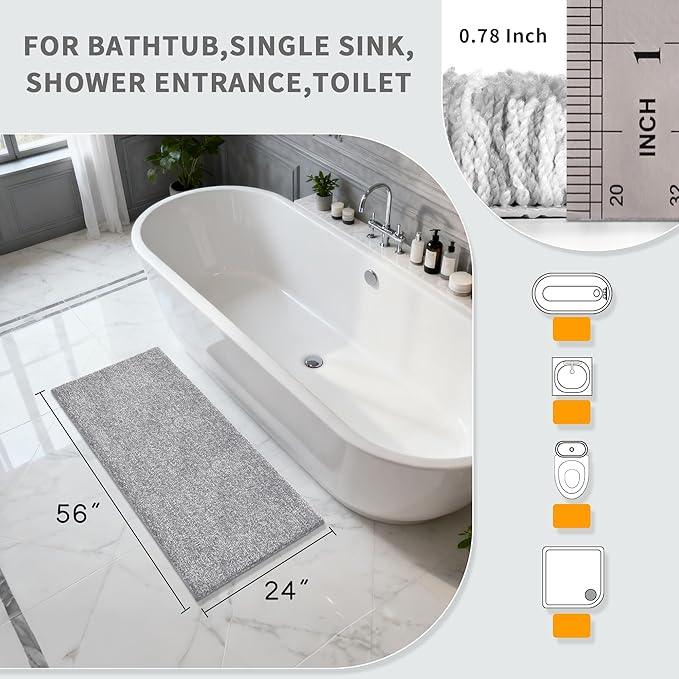 Yimobra Bathroom Runner Rug Non Slip Washable, Soft Absorbent Microfiber Long Bath Mat, Dual-Tone Decor Rug with Rubber Backing for Floor, Tub and Hallway,56x24,Home Essentials,Grey and White - ModernBath