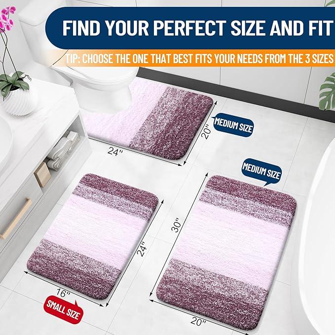 OLANLY Bathroom Rugs Mat 24x16, Extra Soft Absorbent Microfiber Bath Rugs, Rubber Backing, Quick Dry, Machine Washable Bath Mats for Bathroom Floor, Tub and Shower, Home Decor Accessories, Mauve - ModernBath