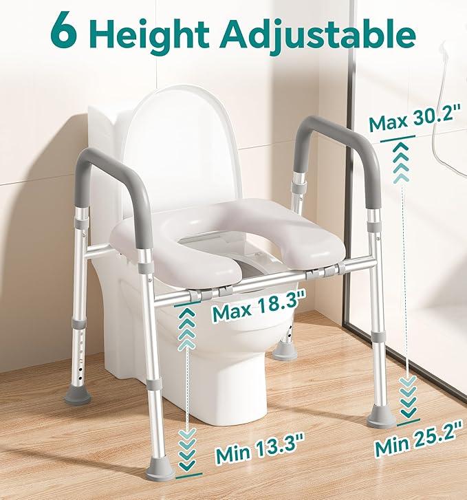 Soundfuse Toilet Seat Risers for Seniors, Raised Toilet Seat with Handles, Adjustable Height & Width, Cozy Padded 400lb Elevated Toilet Seat, Fit Any Toilet - ModernBath