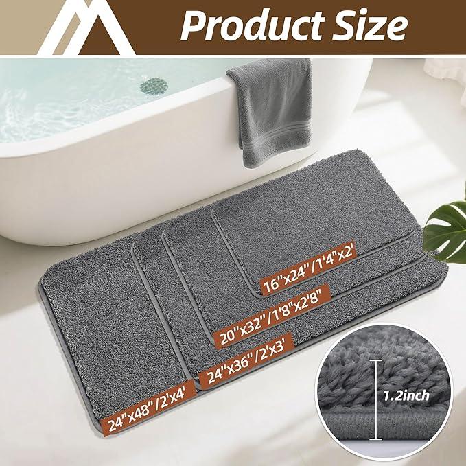 COSY HOMEER Bath Rugs for Bathroom Extra Thick - Anti-Slip Bath Mats Soft Plush Yarn Shaggy 100% Strong Mirco Polyeste Mat Living Room Bedroom Mat Floor Water Absorbent(Dark Grey,24x48 - Inches) - ModernBath