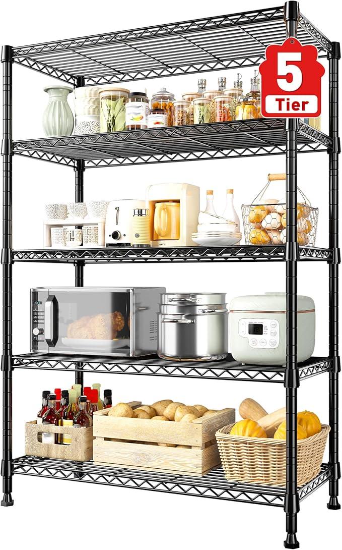 REIBII Storage Shelves, 5-Tire Wire Shelving Load 1000LBS Metal Shelves for Storage Adjustable Garage Shelving Unit Wire Shelf Rack Kitchen Storage Rack Pantry Shelves 31.5''W x 15.7'' D x 71''H - ModernBath