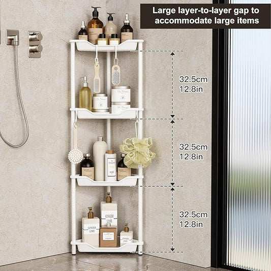 Orimade Rustproof 4 Tier Floor Standing Corner Shower Caddy Organizer, Plastic Metal Splicing Floor Corner Shelf Rack Stands for Bathroom, White - ModernBath