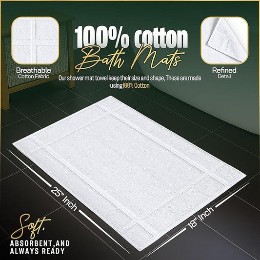 Pearl Linens Pack of 2 100% Cotton Bath Mat 18x25 inches, Soft & Absorbent Quick Dry Bathroom Mat Set, Not Bathroom Rugs, After Shower Mat, Bath Tub Mat, 687 GSM, Machine Washable, White - ModernBath