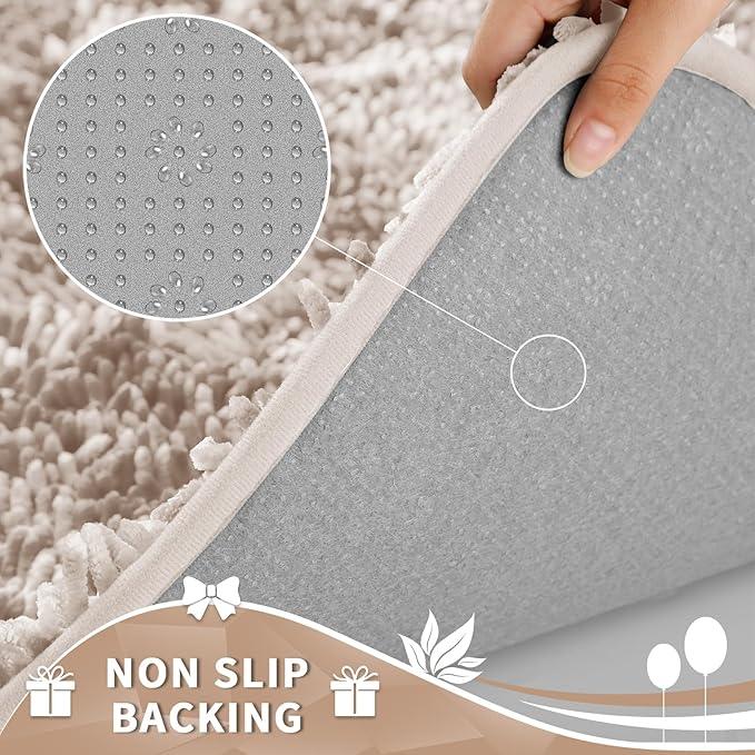 Yimobra Toilet Rugs U Shaped Washable, Extra Thick Soft Absorbent Chenille Contour Bathroom Rugs for Toilet 24x24 Inch, Quick Dry Non Slip Toilet Mat for Bath Floor, Khaki - ModernBath