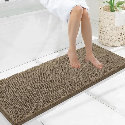 Smiry Luxury Chenille Bathroom Rugs 47x17, Extra Soft and Absorbent Shaggy Bath Mat, Machine Washable, Non-Slip Plush Carpet Runner for Tub, Shower, and Floor, Home Decor Accessories, Camel - ModernBath