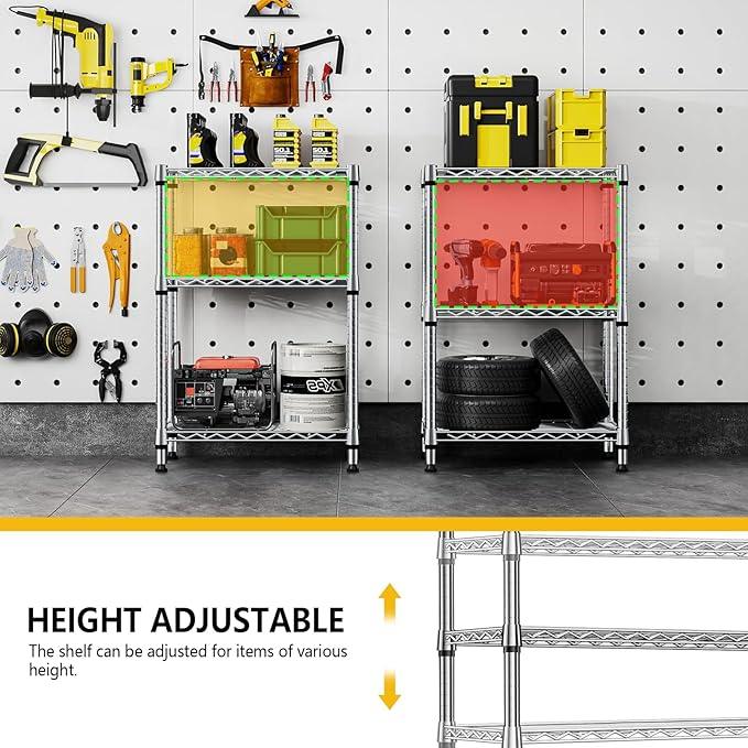750 lbs 3 Tier Shelf Metal Storage Shelves Shelving Wire Rack Heavy Duty Closet Organizers for Garage Kitchen Bathroom Laundry Chrome 13.8" D x 23.6" W x 35.5" H - ModernBath