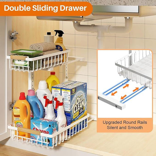 REALINN Under Sink Organizer, Height Adjustable Under Sink Organizers and Storage, 2 Tier Pull Out Drawer Cabinet Storage for Kitchen Bathroom, 1 Pack, White - ModernBath