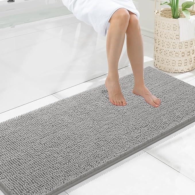 Smiry Luxury Chenille Bathroom Rugs 59x20, Extra Soft and Absorbent Shaggy Bath Mat, Machine Washable, Non-Slip Plush Carpet Runner for Tub, Shower, and Floor, Home Decor Accessories, Light Grey - ModernBath