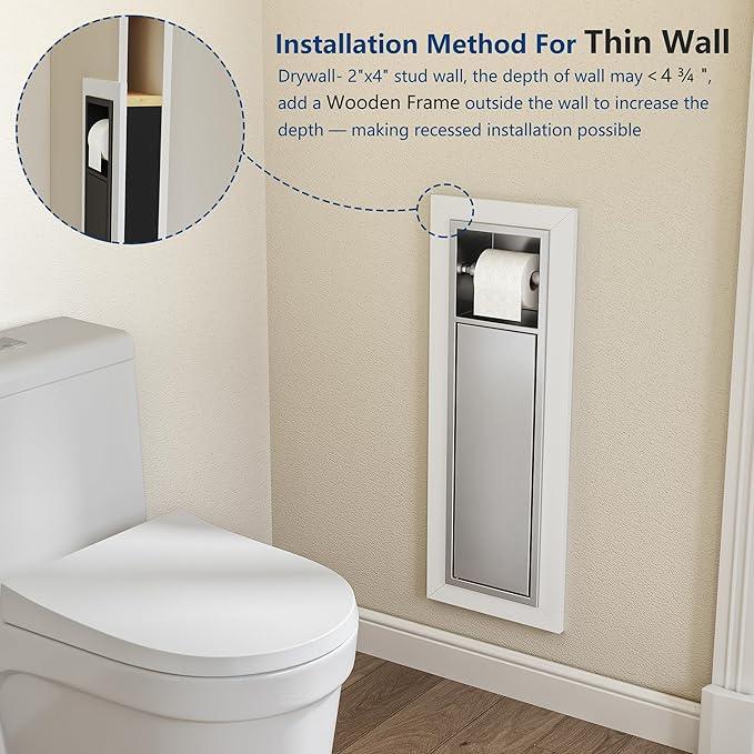Neodrain Recessed Toilet Paper Holder, in Wall Toilet Paper Holder, 304 Stainless Steel Tissue Paper Holder with Dispense and Storage for Bathroom, Burshed - ModernBath