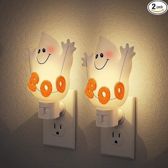JandCase Halloween Night Light, 2 Pack 3000K Night Lights Plug into Wall,Cute & Funny Ghost Night Light for Kids,Plug in Ghost Nightlight with 360° Rotatable for Halloween Party Decor - ModernBath