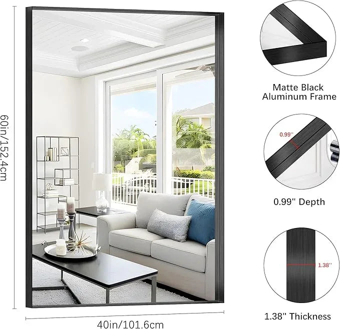 Black Bathroom Mirror, 60x40 Inch Rectangular Framed Mirror, Large Wall Mounted Bathroom Vanity Mirror Over Sink for Bedroom,Restroom, Living Room, Hangs Vertically or Horizontally - ModernBath