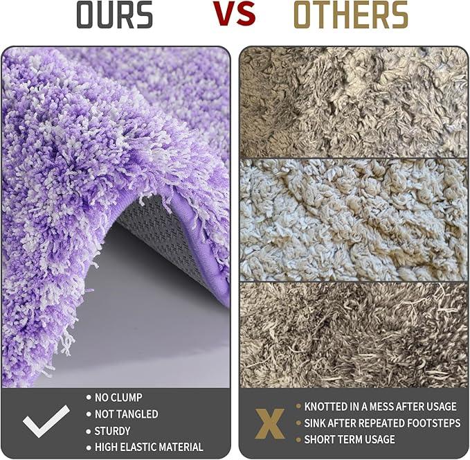 Yimobra Luxury Bathroom Rugs, Fluffy Bath Mats, Non Slip, Water Absorbent Microfiber, Machine Washable, Plush Runner Carpet Shower Rugs, Thick Matts for Bathroom Floor&Tub, 44"x 24", Purple and White - ModernBath