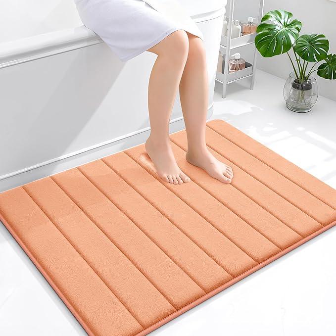 OLANLY Memory Foam Bath Mat 40x32, Super Soft Absorbent Bathroom Rugs, Quick Dry, Machine Washable Shower Floor Rugs, Bathmat Carpet, Bathroom Home Decor Accessories, Peach - ModernBath