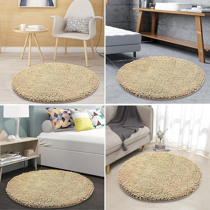 Smiry Luxury Chenille Round 24x24, Extra Soft and Absorbent Shaggy Bathroom Mat Rugs, Machine Washable, Non-Slip Plush Carpet for Tub, Shower, and Bath Room, Beige - ModernBath