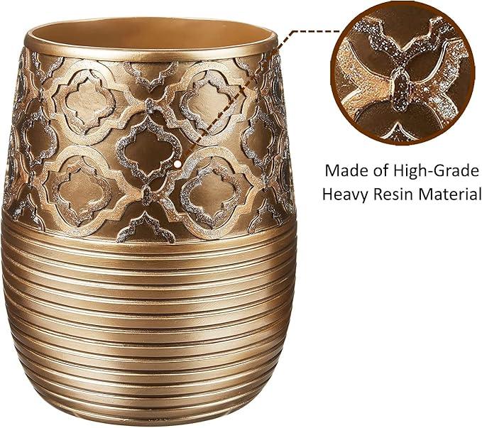 Zahari Home 2pc Spindle Modern Bath Accessories Set Waste Basket & Tissue Box Modern Classic Contemporary Decorative Beautiful Designs Bathroom Decor Set for Home Gold Complete Bathroom Sets - ModernBath
