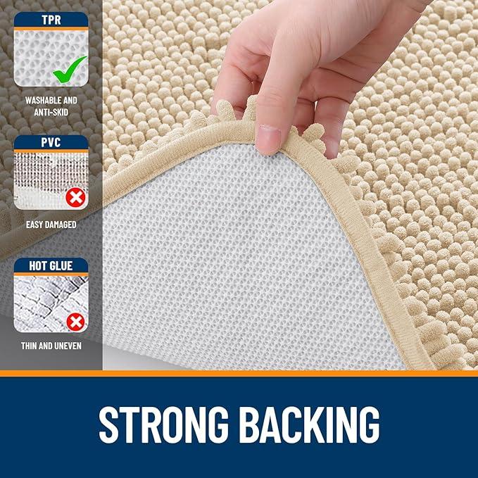 OLANLY Bathroom Rugs 59x24, Extra Soft Absorbent Chenille Bath Rugs, Rubber Backing Quick Dry, Machine Washable Bath Mats for Bathroom Floor, Tub and Shower, Home Decor Accessories, Beige - ModernBath