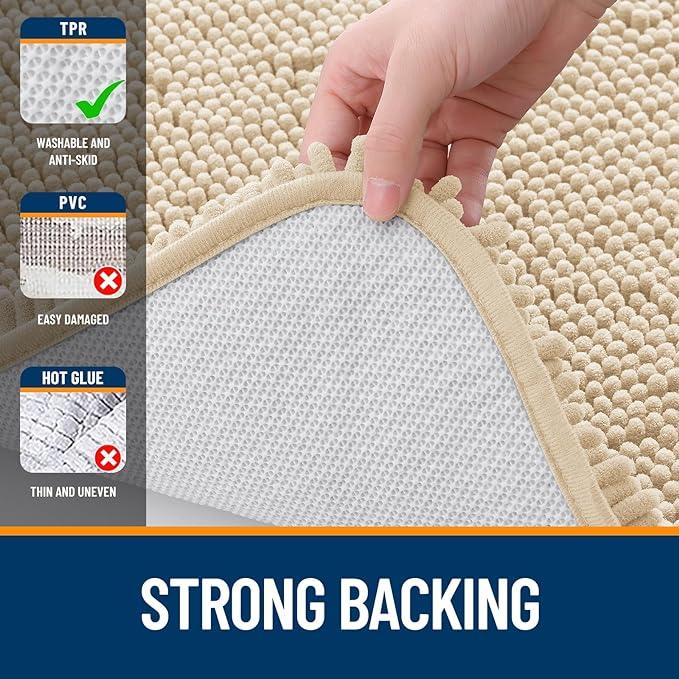 OLANLY Bathroom Rugs 47x32, Extra Soft Absorbent Chenille Bath Rugs, Rubber Backing Quick Dry, Machine Washable Bath Mats for Bathroom Floor, Tub and Shower, Home Decor Accessories, Beige - ModernBath