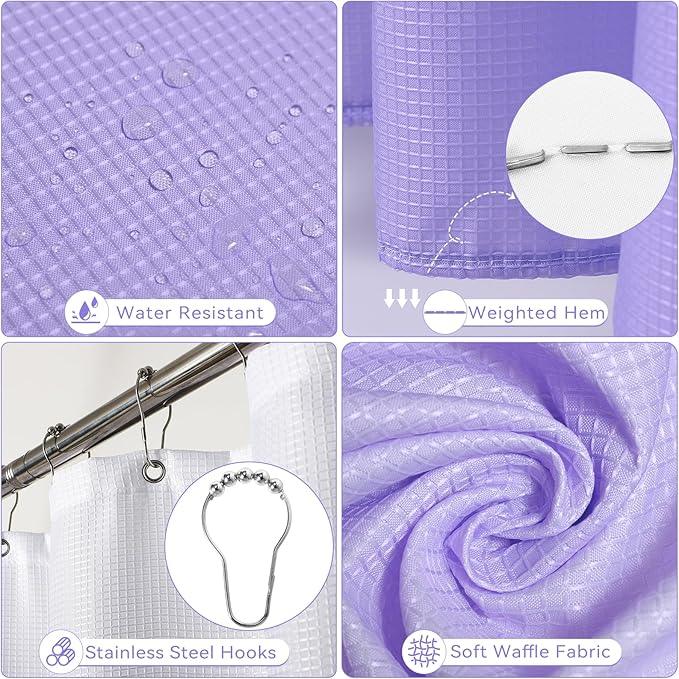 SLDIYWOW Purple Bathroom Accessories Set with Ombre Shower Curtain and No-Slip Bath Rugs,24PC Bath Sets with Trash Can, Toothbrush Holder, Cup, Soap Dispenser, Tray, Soap Dish,Toilet Brush,Qtip Holder - ModernBath