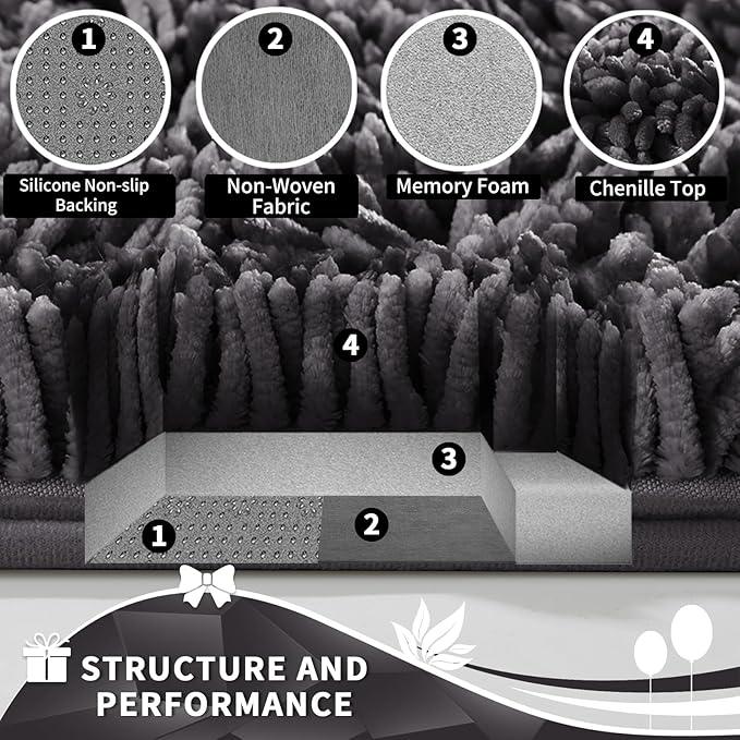 Yimobra Toilet Rugs U Shaped Washable, Soft Comfortable Toilet Mat for Bathroom Floor, Non-Slip Contour Bathroom Rugs for Toilet, Fluffy, Thick, Dry Quickly Absorbent Water, 24 x 20, Dark Grey - ModernBath