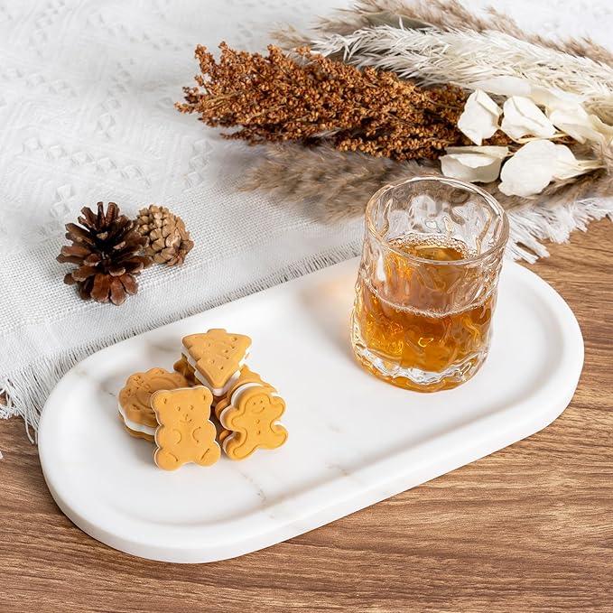 Koville Natural Marble Tray for Bathroom Countertop, Marble Storage Trays for Perfume, Cosmetics, Jewelry, Vanity Tray Stone Trays for Kitchen, Decorative Tray for Dresser Organizer(Calacatta White) - ModernBath